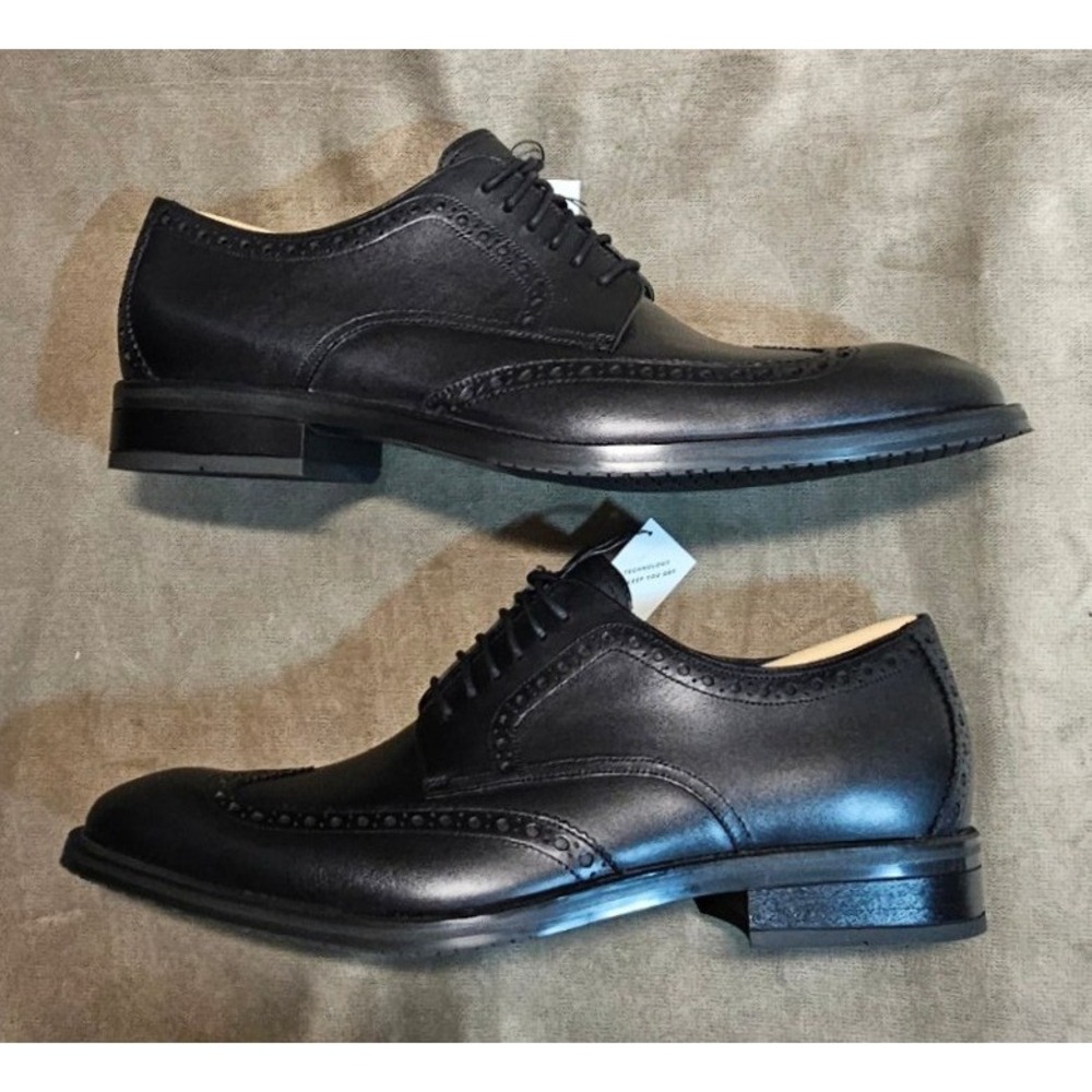 Cole Haan Mens 9.5 ME Wing Oxford Black Waterproof Leather Wingtip Shoes C34262 - Picture 3 of 8
